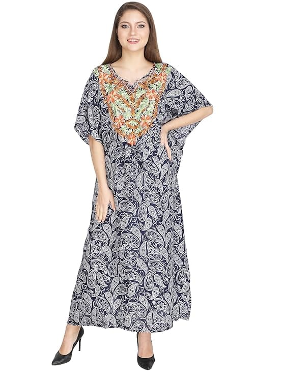 Women's Rayon Maxi Kaftan Dress Ladies Sleepwear Night Gown V-Neck Night Wear