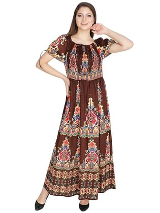 Attractive Printed Rayon Bobbin One Piece fit and Flare Dress in tie dye Pattern Comfy Trendy Night Gown Dress for Women