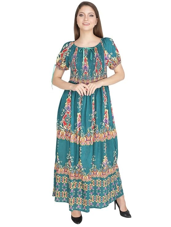 Attractive Printed Rayon Bobbin One Piece fit and Flare Dress in tie dye Pattern Comfy Trendy Night Gown for Women