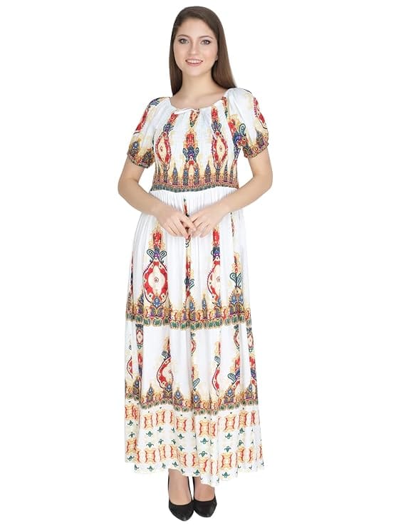 Attractive Printed Rayon Bobbin One Piece fit and Flare Dress in tie dye Pattern Comfy Trendy Night Gown for Women