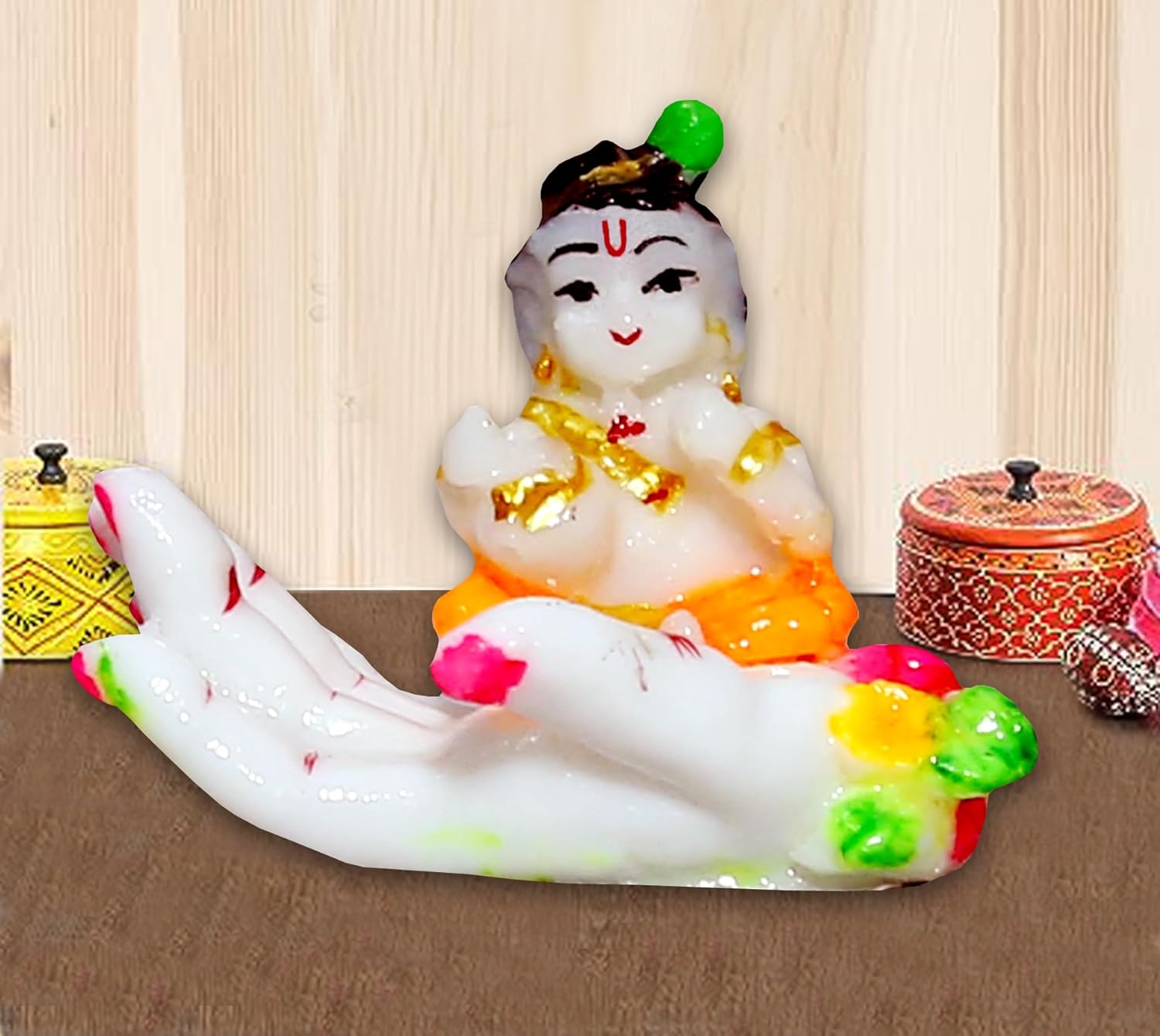 Vishu Store: Handicraft Marble Dust Cute Little laddu Gopal Ji Statue | Little Krishna for Car Dashboard Home Decor and Office Temple