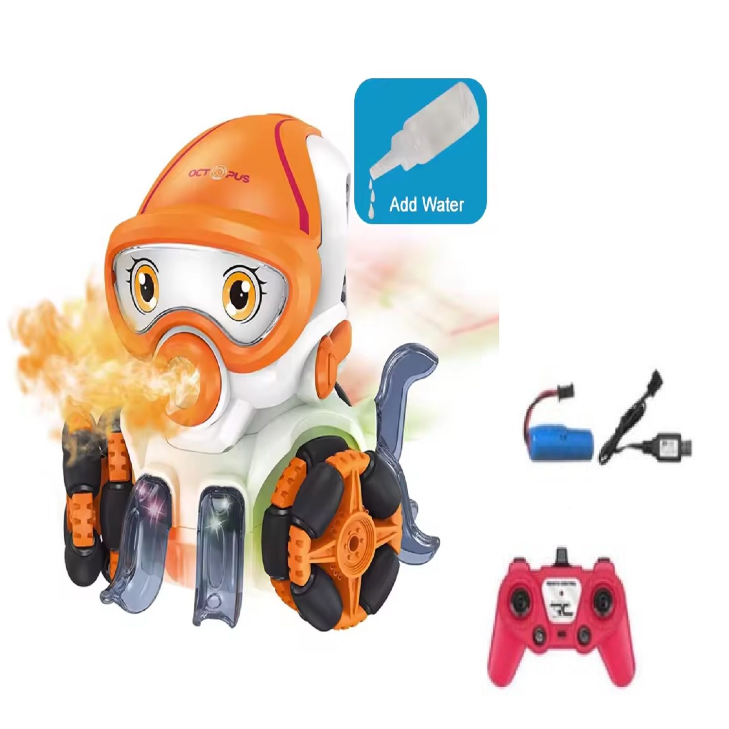 KTRS ENTERPRISE  Design Electric Remote control 8 channels Universal Wheel Light Music Spray Octopus Robot Toys rc Stunt Car For Kids