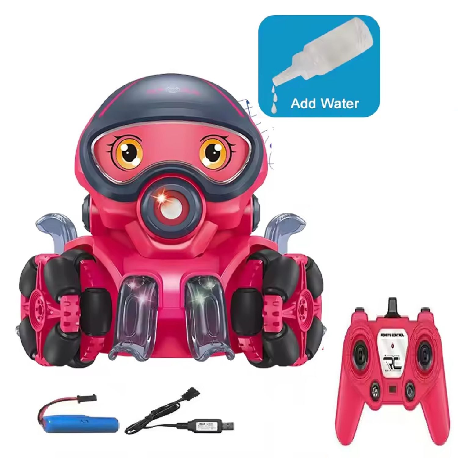 KTRS ENTERPRISE  Design Electric Remote control 8 channels Universal Wheel Light Music Spray Octopus Robot Toys rc Stunt Car For Kids