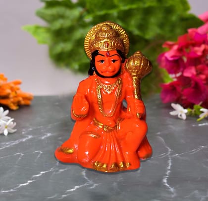 Vishu Store: Handicraft Marble Dust Sinduri Hanuman Ji Murti Idol for Car Dashboard | Hanuman Ji Blessing Posture with Gada | Balaji Ji Ki Murti for Home Office Temple Pooja Decor (Pack of 1)