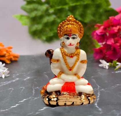 Vishu Store: Handicraft Marble Dust White Hanuman Ji Murti Idol for Car Dashboard | Hanuman Ji Samadhi Posture with Gada | Balaji Ji Ki Murti for Home Office Temple Pooja Decor (White Hanuman Ji)