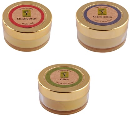 Therapeutic Beeswax Balms, Pack of 3 - Eucalyptus, Citronella, Olive