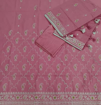 Cotton chanderi hand embroidery designer suit