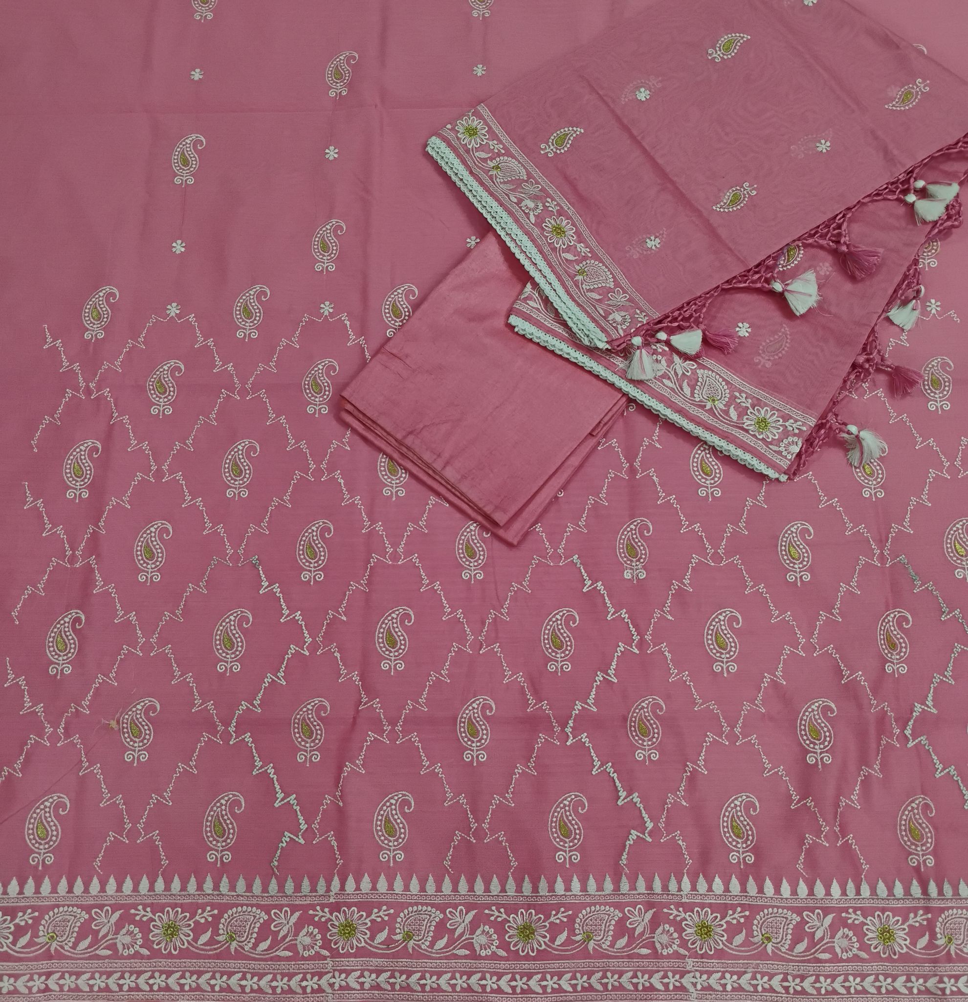 Cotton chanderi hand embroidery designer suit