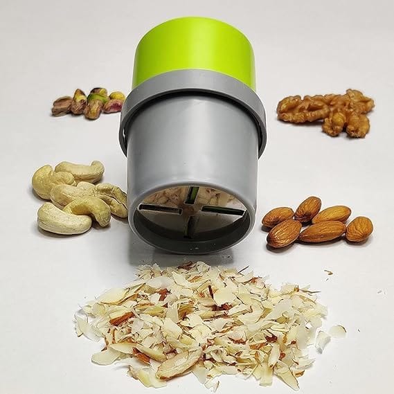 GLOBAL IMPEX Dry Fruit Cutter, Slicer, Grinder, Chocolate and Butter with 3 in 1 Blade for Almonds, Cashews etc. (Stainless Steel, ABS Plastic)