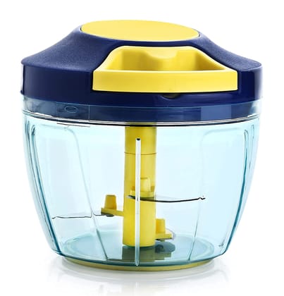 GLOBAL IMPEX Vegetable Round Quick Handy Dori Chopper (1000 ml) with 6 Stainless Steel Blade and Whisker Multipurpose Speedy, Dry Fruit and Onion Machine for Kitchen Tool (Neavy Blue & Yellow)