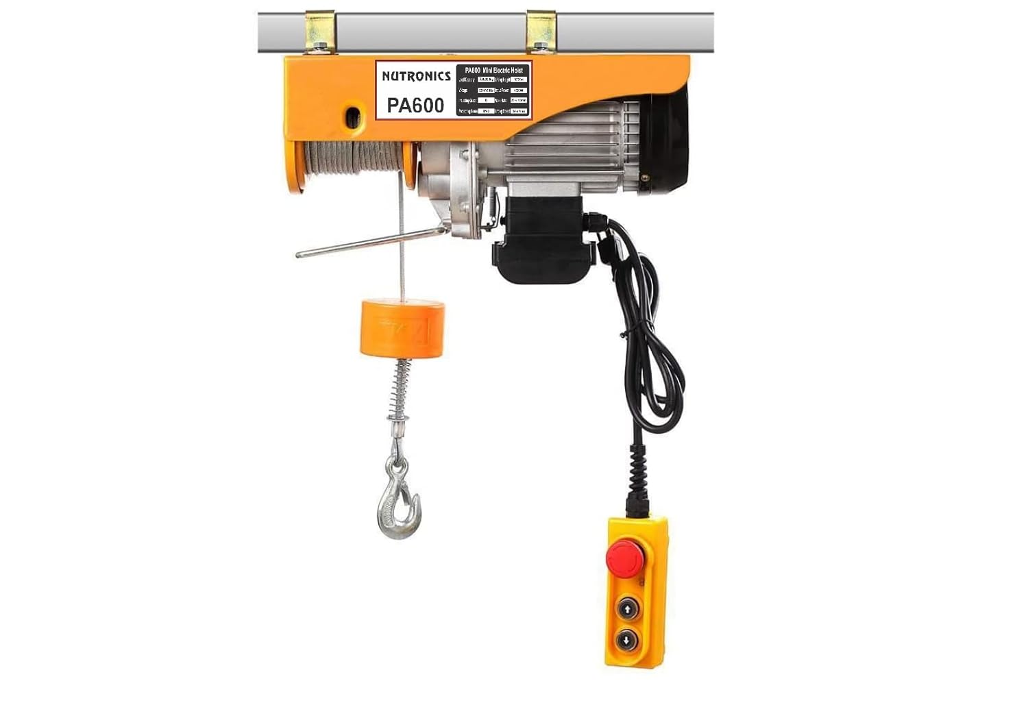 Nutronics NS-EH 600X20mtrs 1020W Copper Winding Mini Electric Hoist for Small Job Works and Domestic Use Purposes, 20Mtr Wire & 5.5mm Wire Rope Electric Hoist PA 600