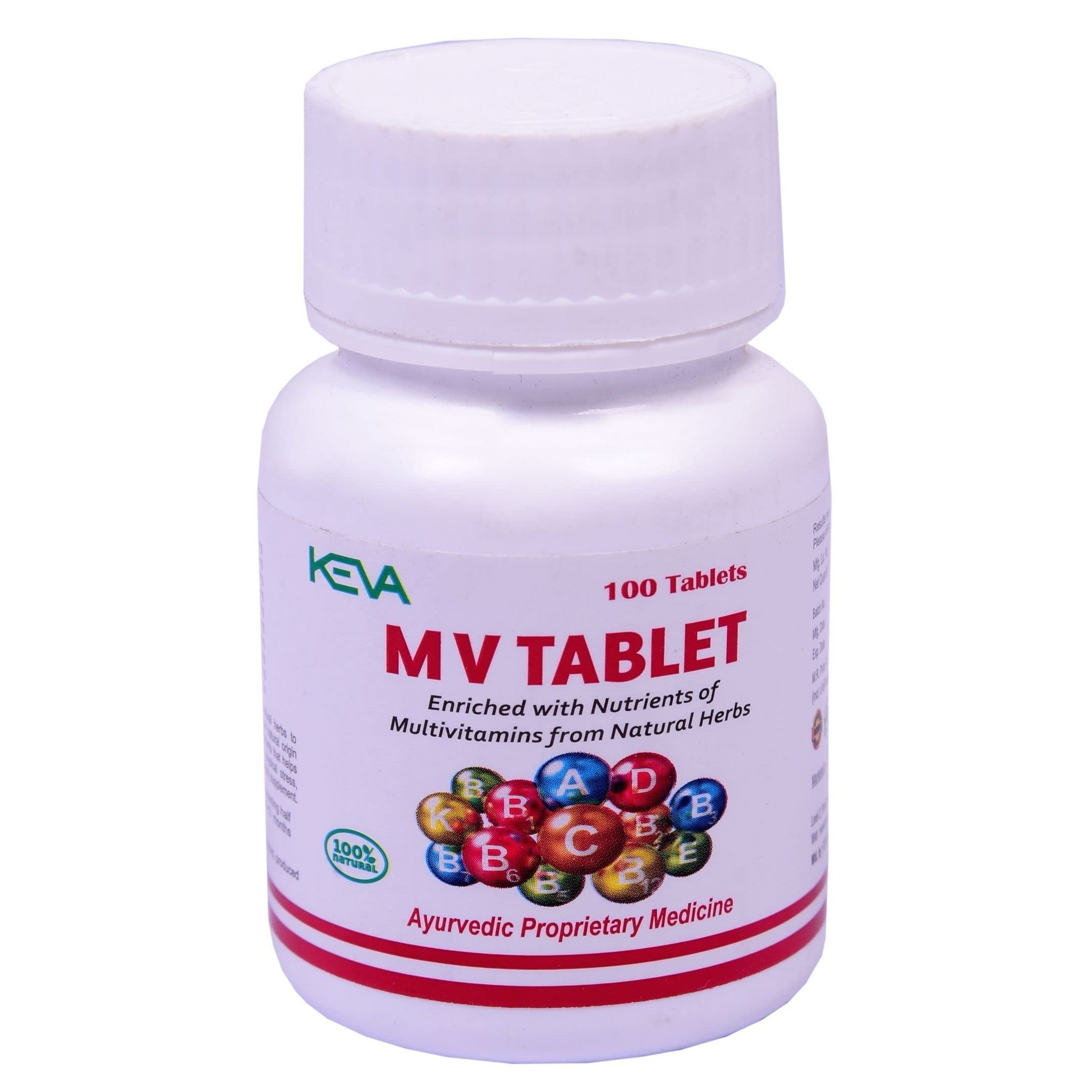 Keva M V Tablet With Multivitamins, Calcium, Zinc & Natural Ginseng for Daily Immunity Strong Bones, and Enhances Energy Level - 100 Tablets