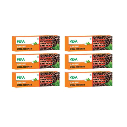 Keva Clove Mint Toothpaste : Tightens Gums, Fights Germs, Artificial Flavour Free, Triclosan Free : 100gms - Pack of 6