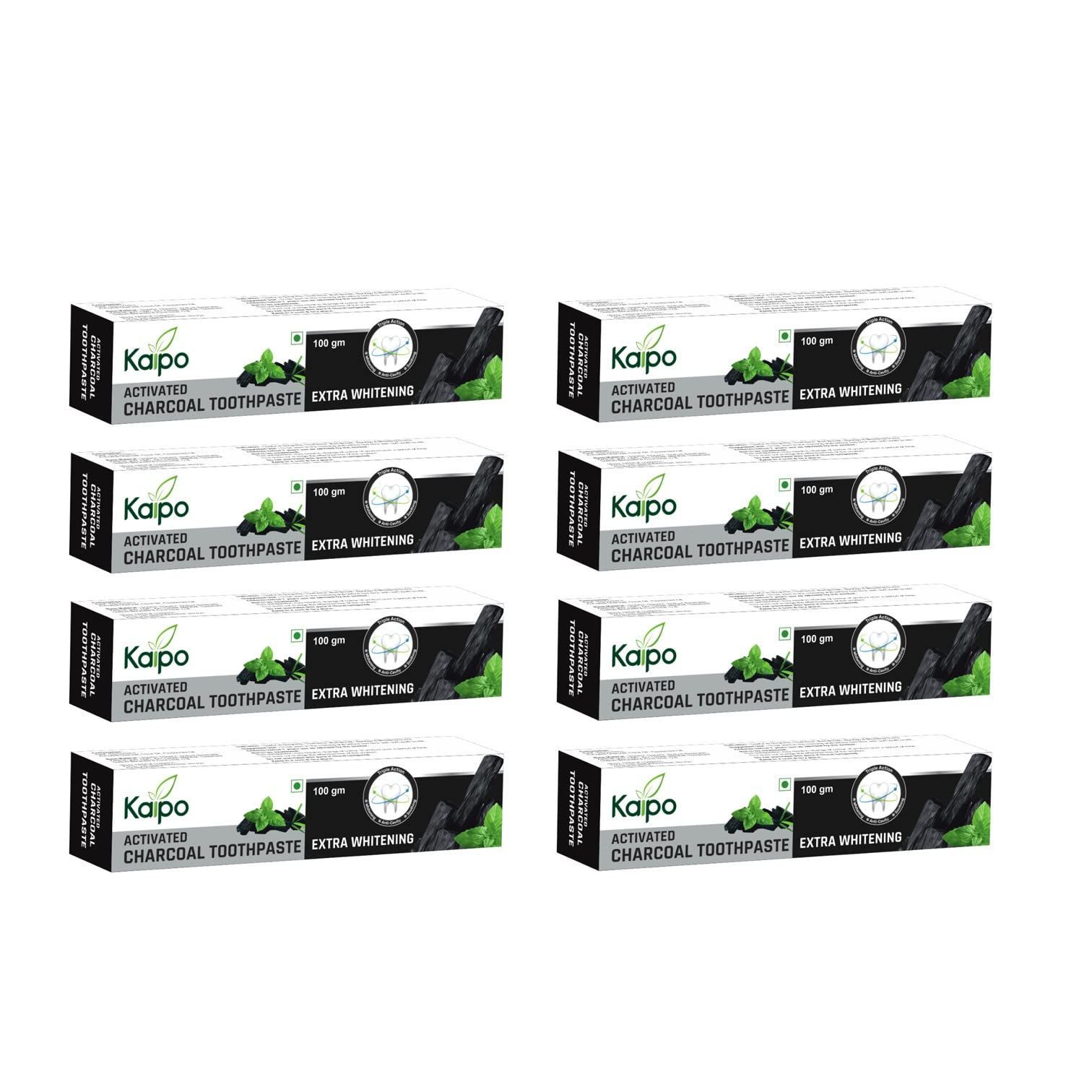 Kaipo Activated Charcoal Toothpaste : Extra Whitening : 100gms : Pack of 8