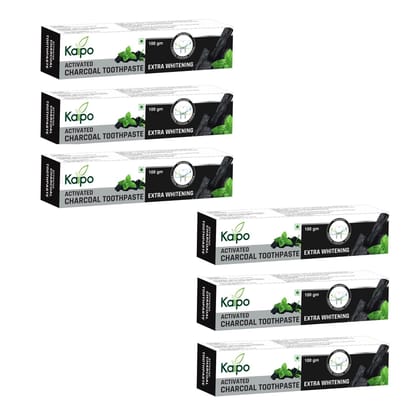 Kaipo Activated Charcoal Toothpaste : Extra Whitening : 100gms : Pack of 6