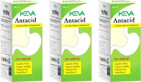 Keva Antacid Acidity & Gas Relief Gel Mint Syrup Liquid (200 ml) Pack of 3