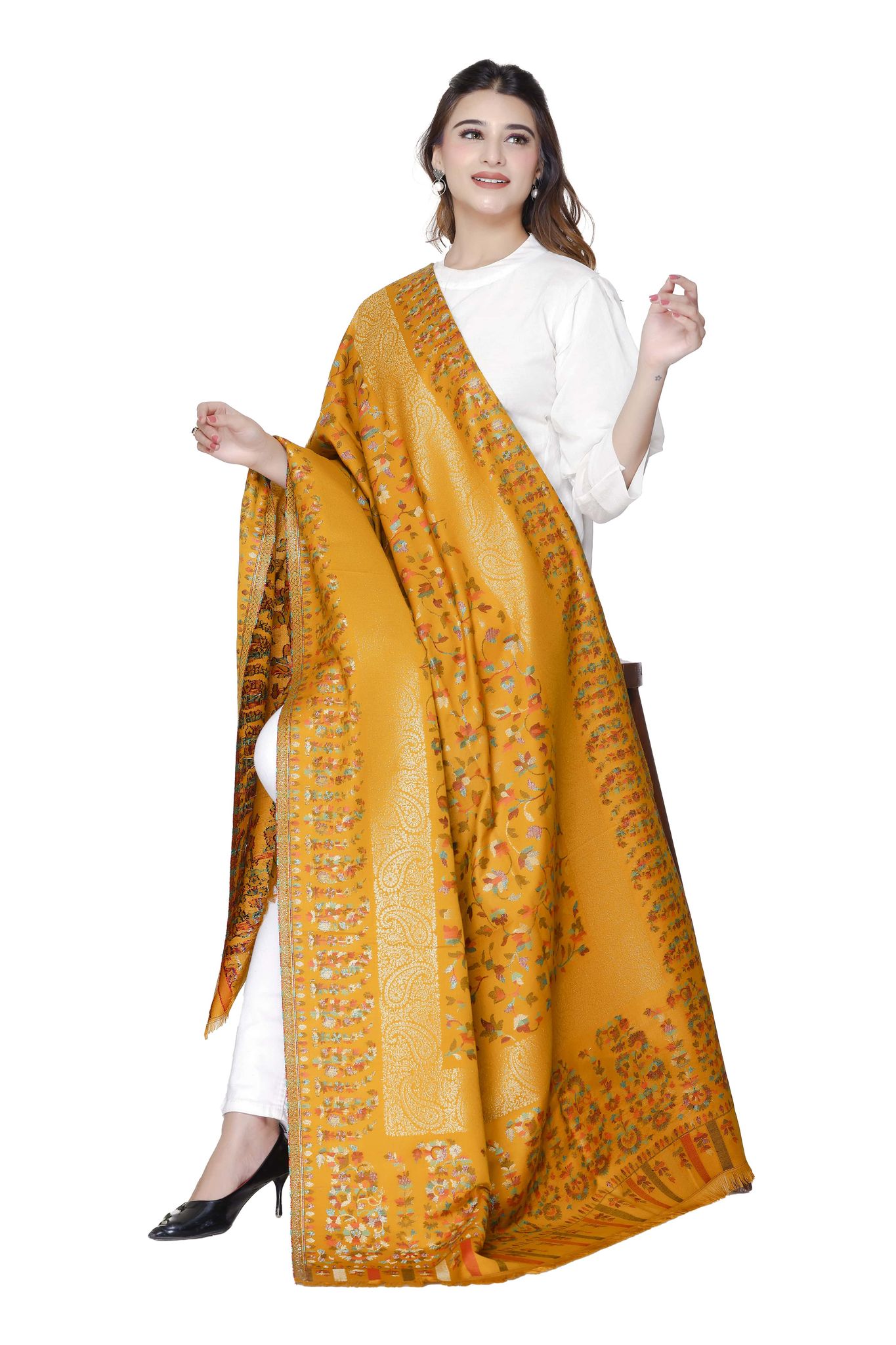 WOMEN'S JACQUARD SHAWLS (Mustard)