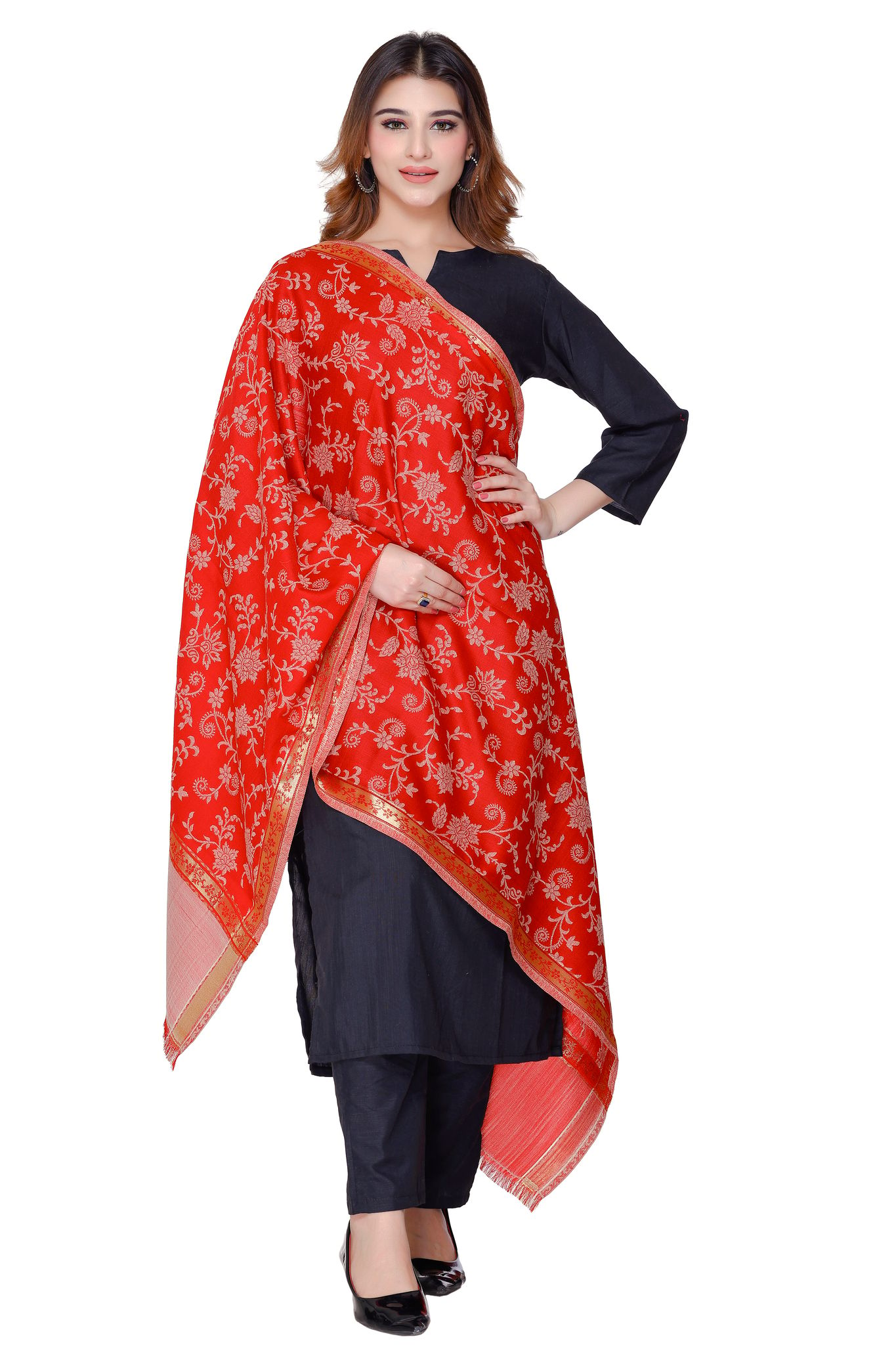 WOMEN'S JACQUARD SHAWLS (Maroon)