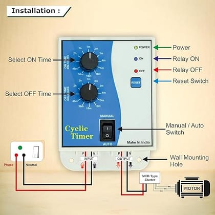 Nutronics M-1121 Analog Programmable Cyclic Time Switch for Foggers | Hydroponics Water Pumps |Auto Start & Stop Countdown Repeated Time Switch | 230VAc | Capacity:25Amp