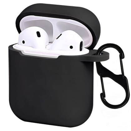 LIRAMARK Silicone Soft Case Cover with Buckle for AirPods 1 & 2, Apple airpods 1st and 2nd Generation case (Black)