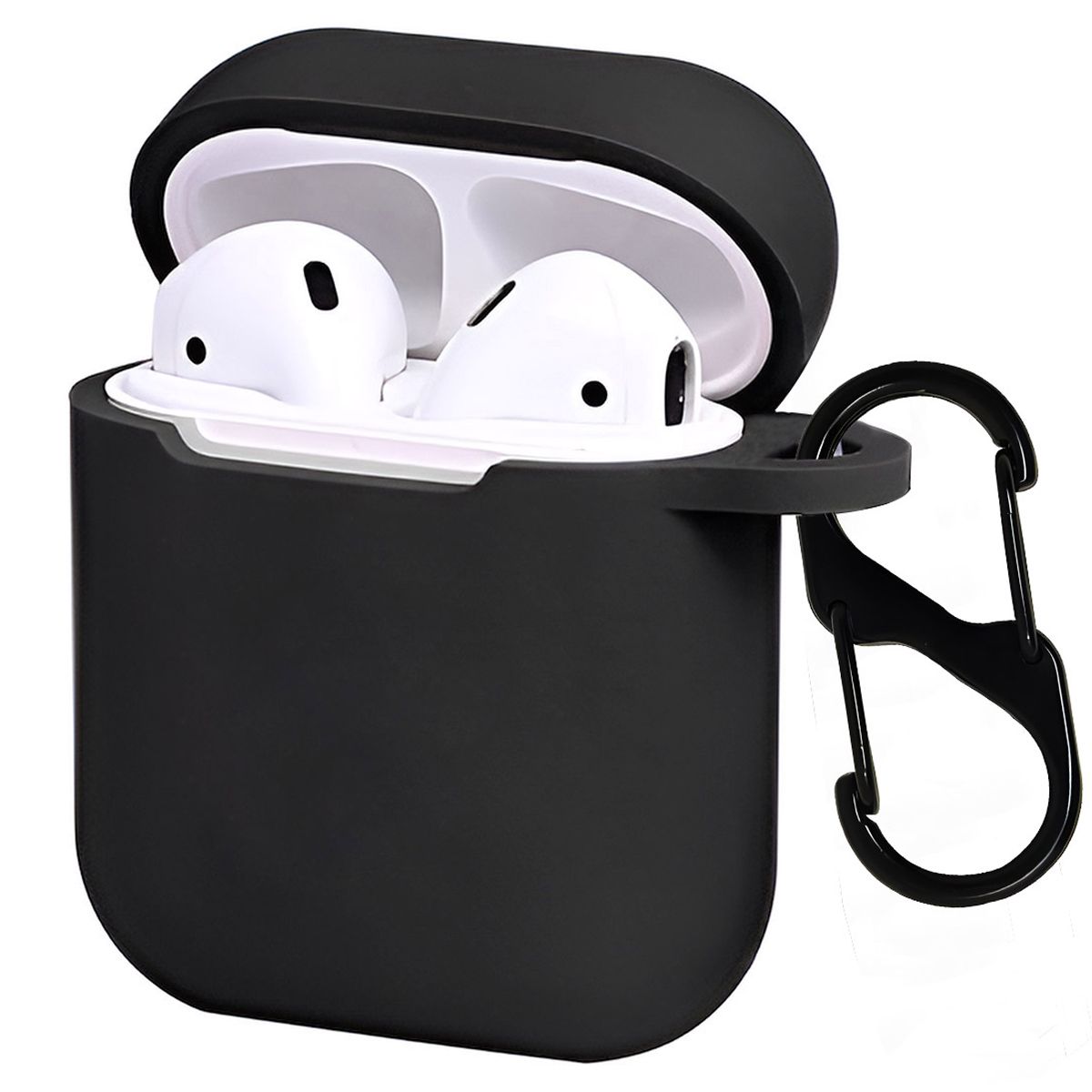 LIRAMARK Silicone Soft Case Cover with Buckle for AirPods 1 & 2, Apple airpods 1st and 2nd Generation case (Black)