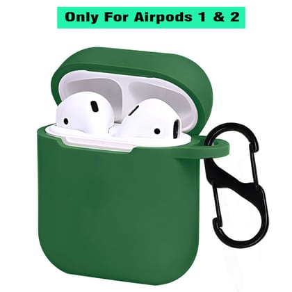 LIRAMARK Silicone Soft Case Cover with Buckle for AirPods 1 & 2, Apple airpods 1st and 2nd Generation case (Green)