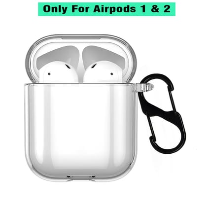 LIRAMARK Silicone Soft Case Cover with Buckle for AirPods 1 & 2, Apple airpods 1st and 2nd Generation case (Transparent)