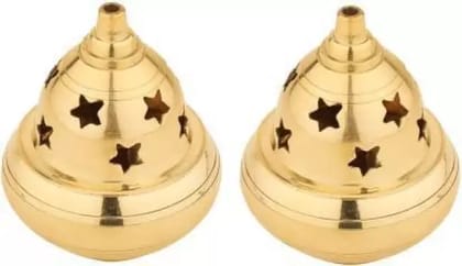 Homestyle India Brass Starr Holes With Cover Jyot Diya for Pooja, Heavy Base Home Mandir Decor Brass Table Diya Set(Pack of 2)