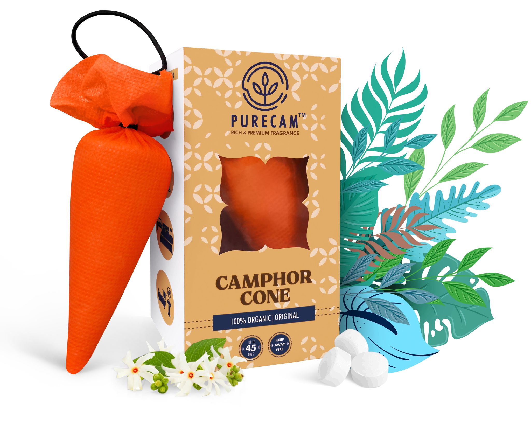 PURECAM Celestial Essence Camphor Cone| Embrace celestial essence with a heavenly blend of aromas. Pack of 3.