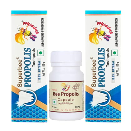 Superbee Propolis toothpaste 2pcs with Propolis capsule 30pcs Pack of 1