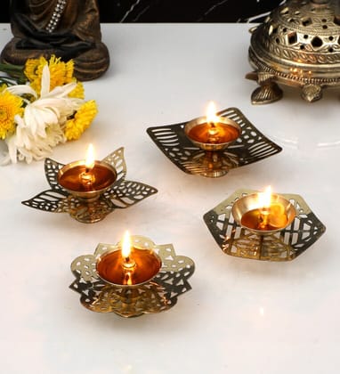 Homestyle India Brass Etching Gold Diya Set of 4