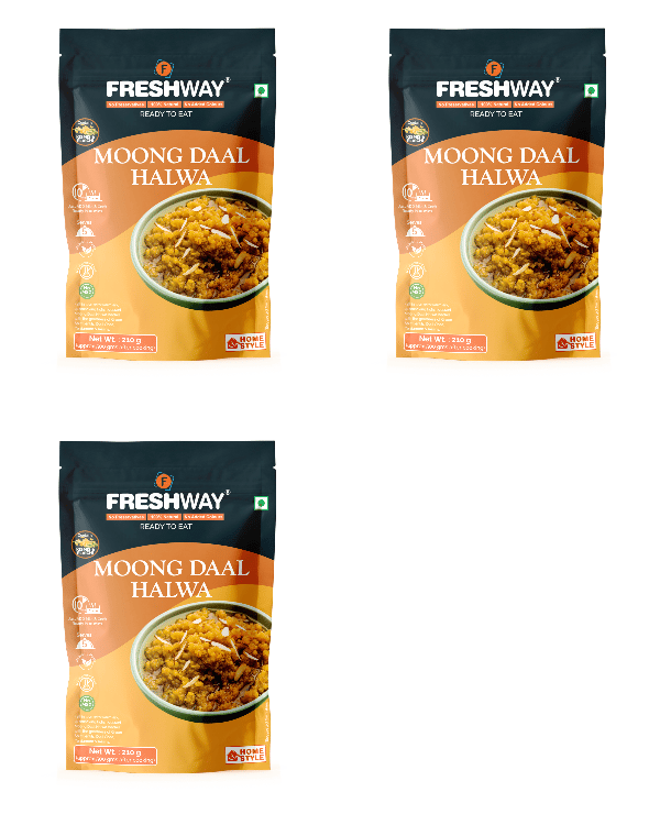 Freshway Moong Daal Halwa Combo Pack of 3 Authentic Indian Dessert