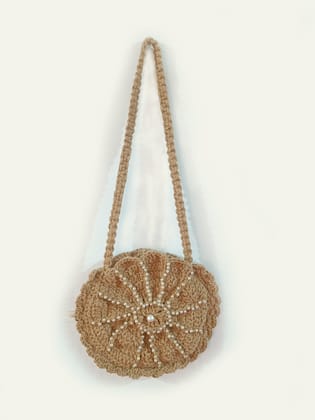 Pearl Elegance Jute Shoulder Bag