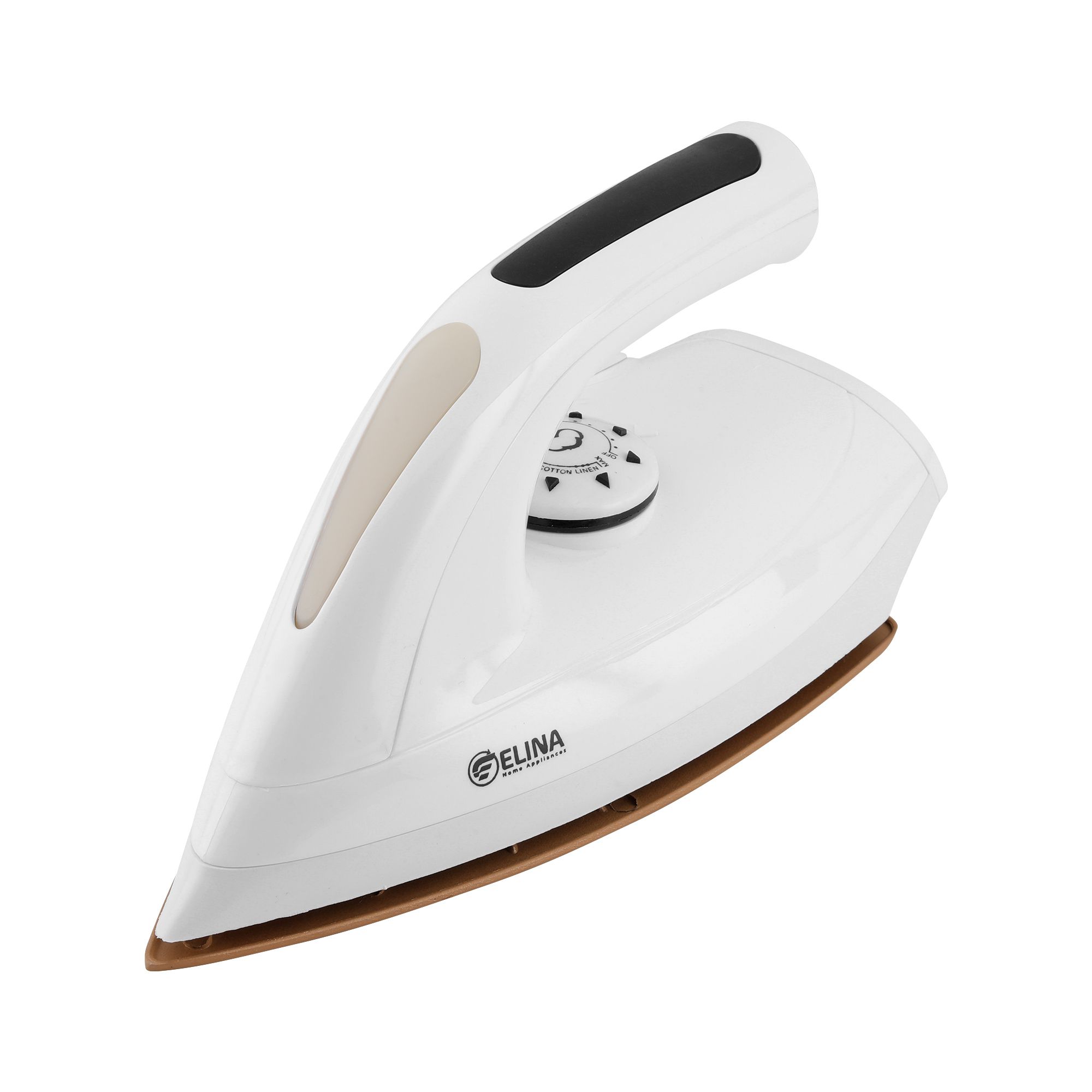 Elina 1100W Dry Iron EHA-DI11L with Advanced Teflon Coated Sole Plate | Innovative LED Indicator | Aerodynamic Design | Easy Grip Temperature Knob | White