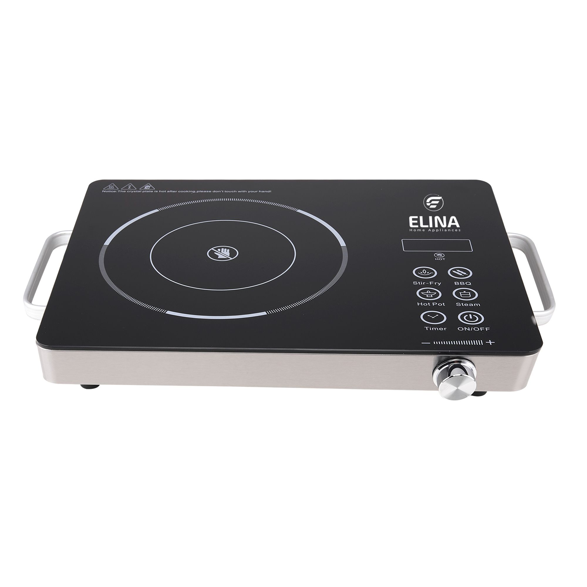 Elina Premium 2200W Radiant Infrared Cooktop | 4 Preset Cooking Functions | Touch Panel | Time Control | Over Heating Protection | Suitable with all Type of Utensils | 1 Year Warranty