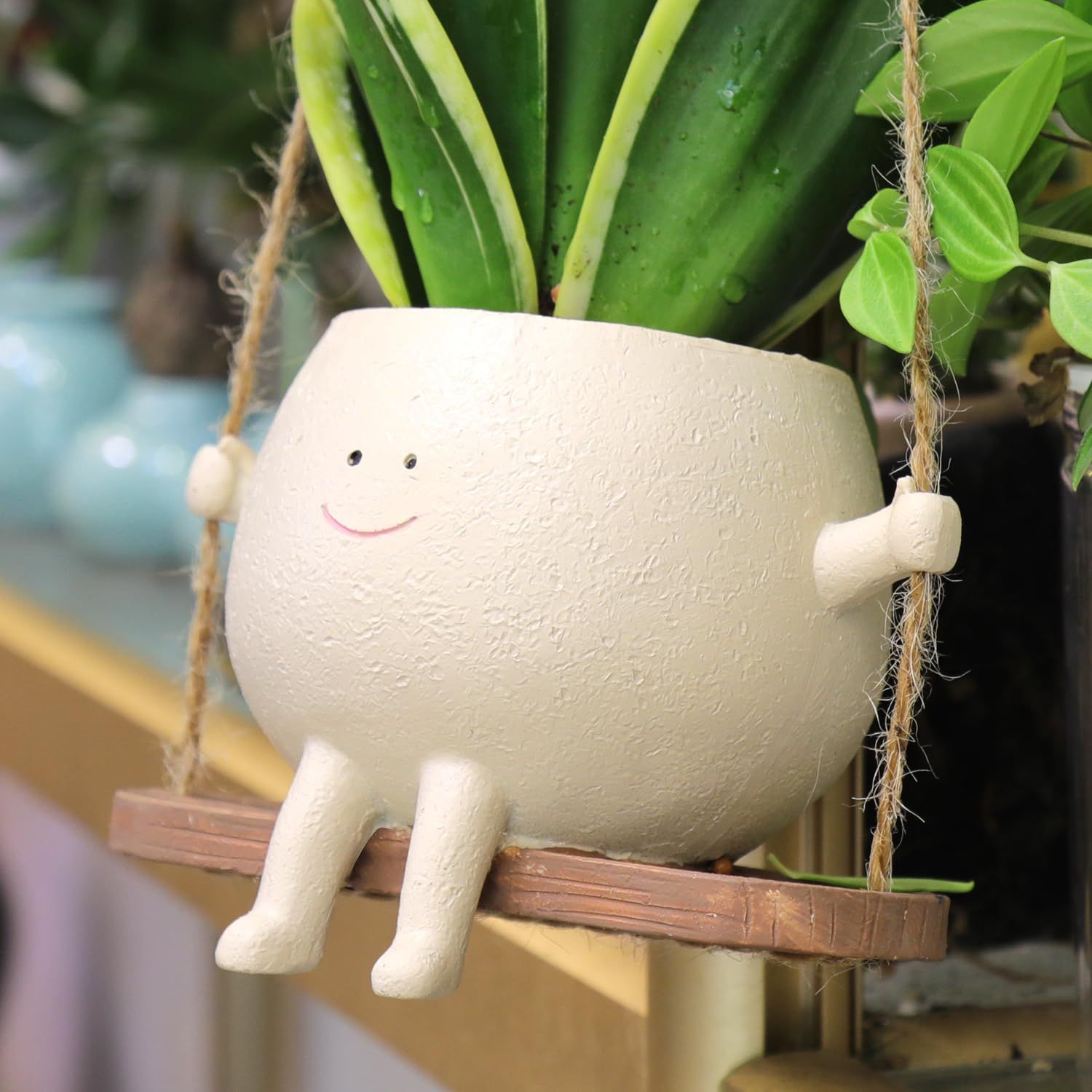 Swing Smiling Face Resin Planter Pot - Indoor & Outdoor