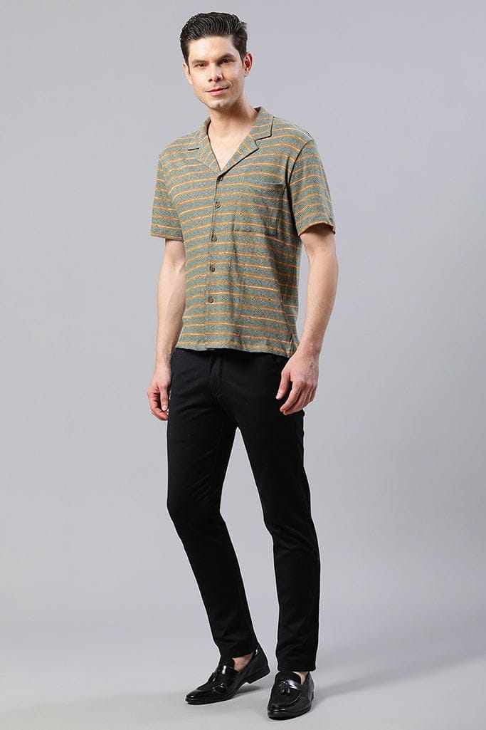 Green And Mustard Striped Casual T Shirts