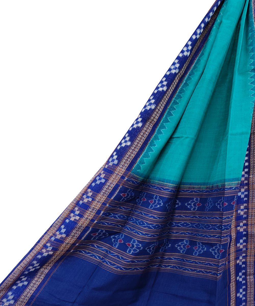 Green Blue Sambalpuri Handwoven Double Ikat Cotton Dupatta