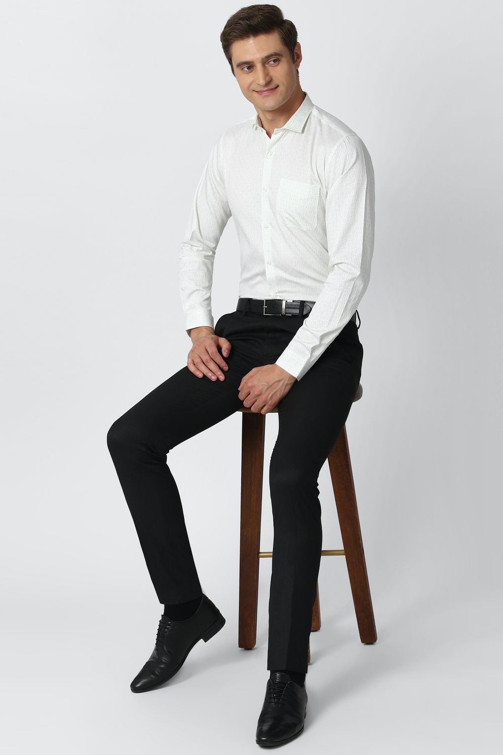 Men White Slim Fit Formal Full Sleeves Formal Shirt