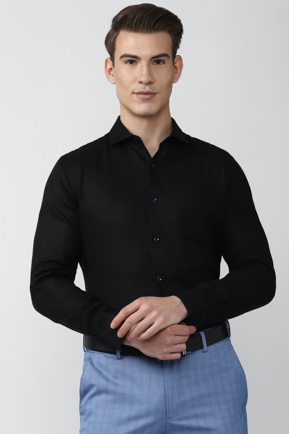 Men Black Slim Fit Formal Full Sleeves Formal Shirt