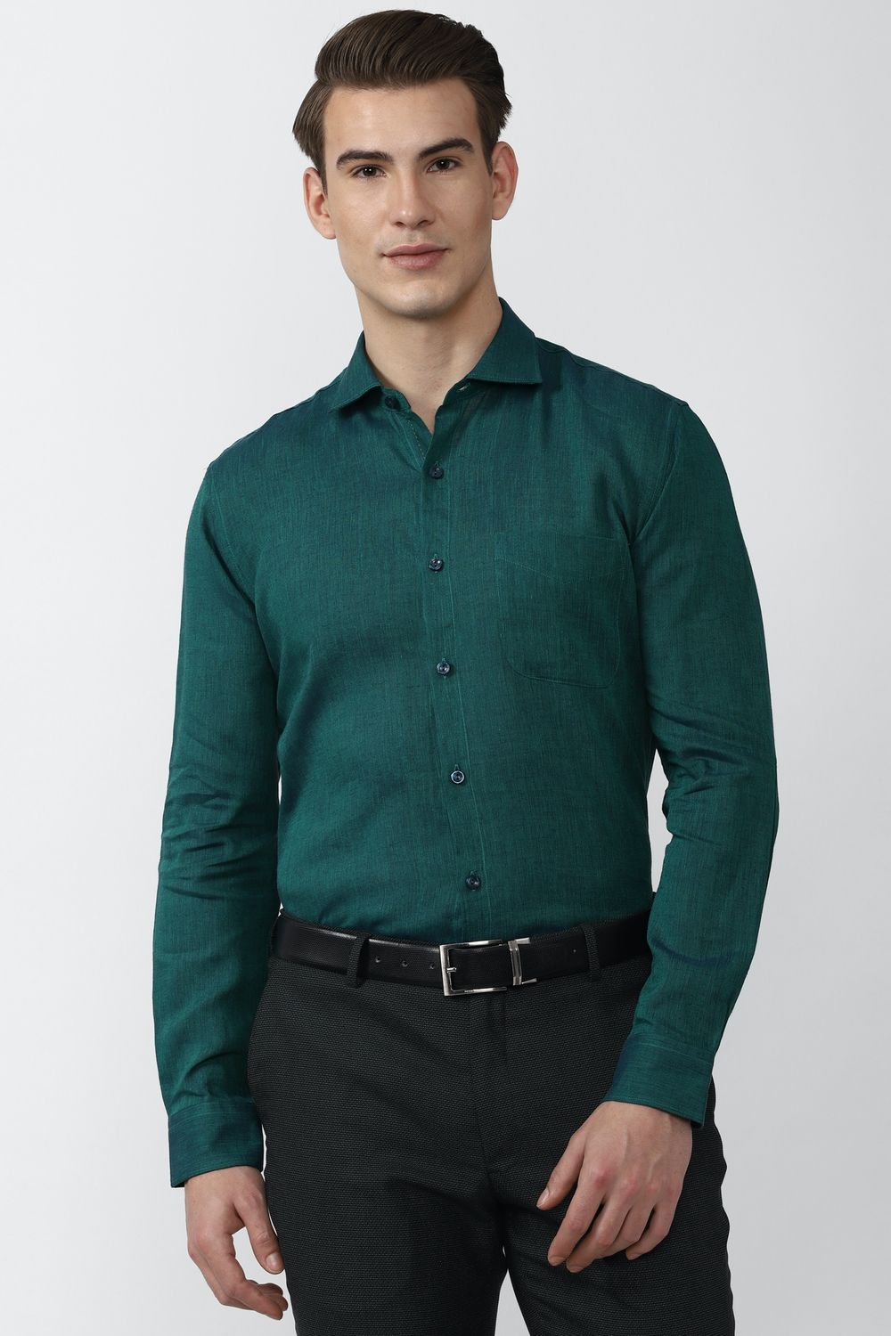 Men Green Regular Fit Formal Full Sleeves Formal Shirt