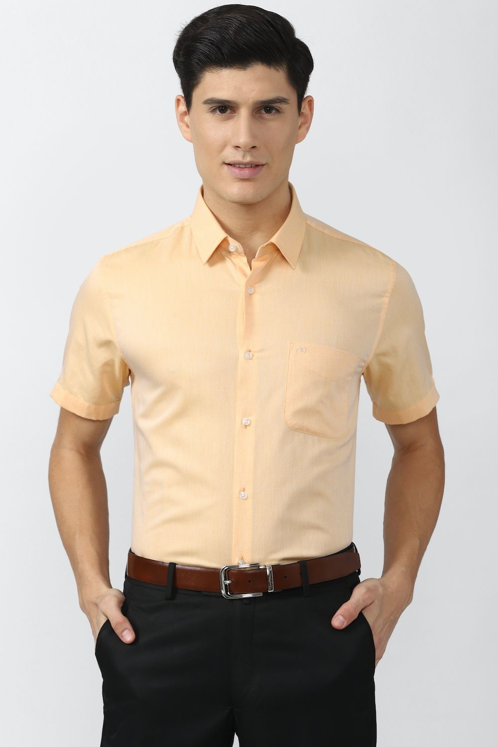 Men Beige Slim Fit Formal Half Sleeves Formal Shirt