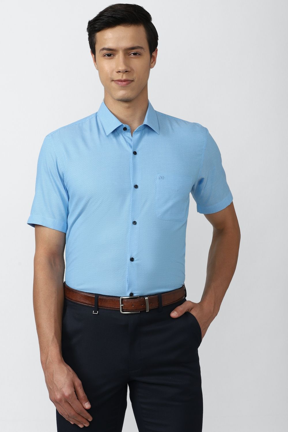 Men Blue Regular Fit Formal Half Sleeves Formal Shirt