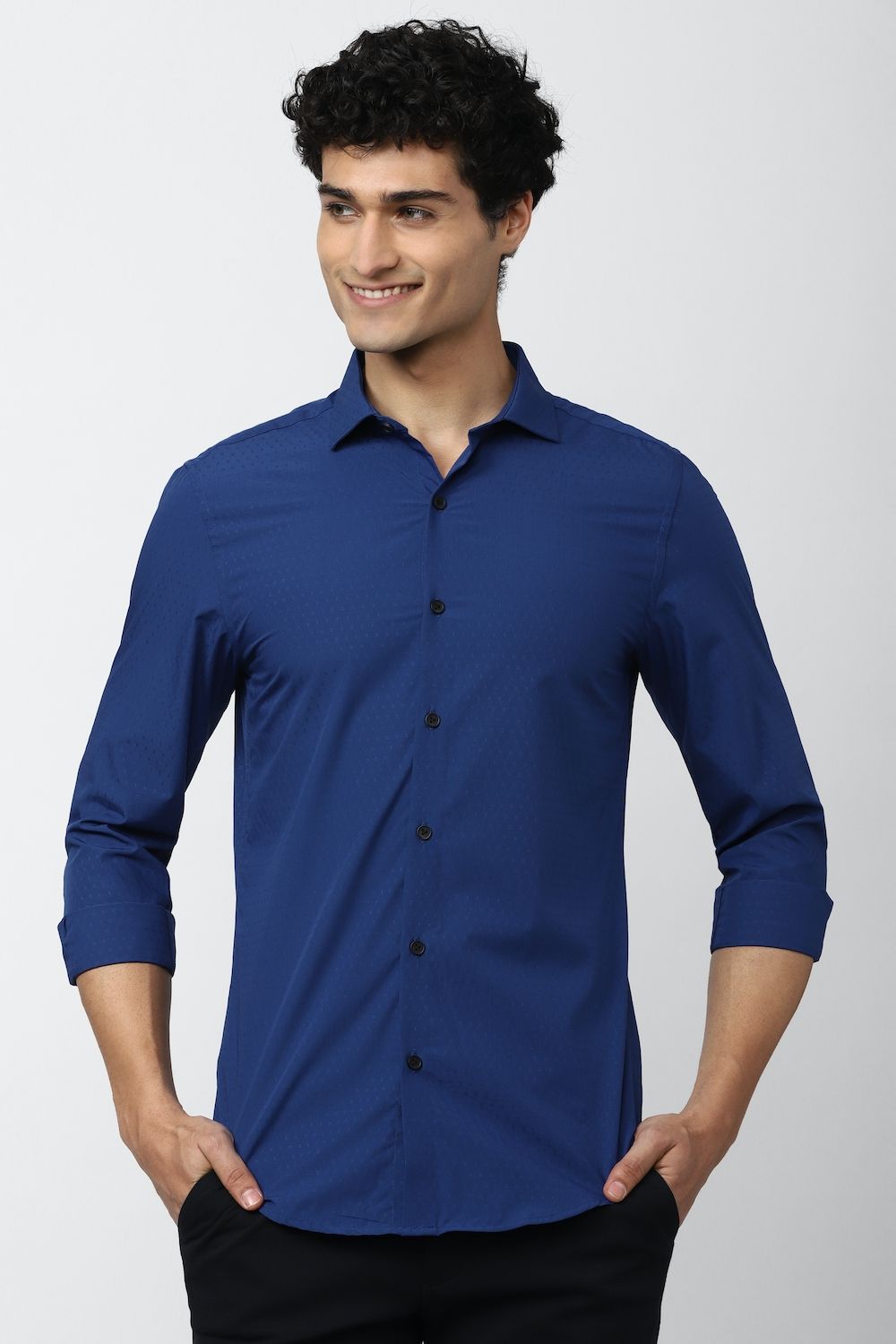 Men Blue Athletic Fit Formal Full Sleeves Formal Shirt