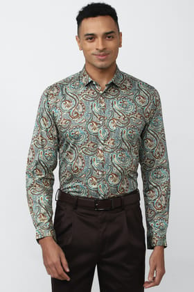 Men Green Slim Fit Formal Full Sleeves Formal Shirt