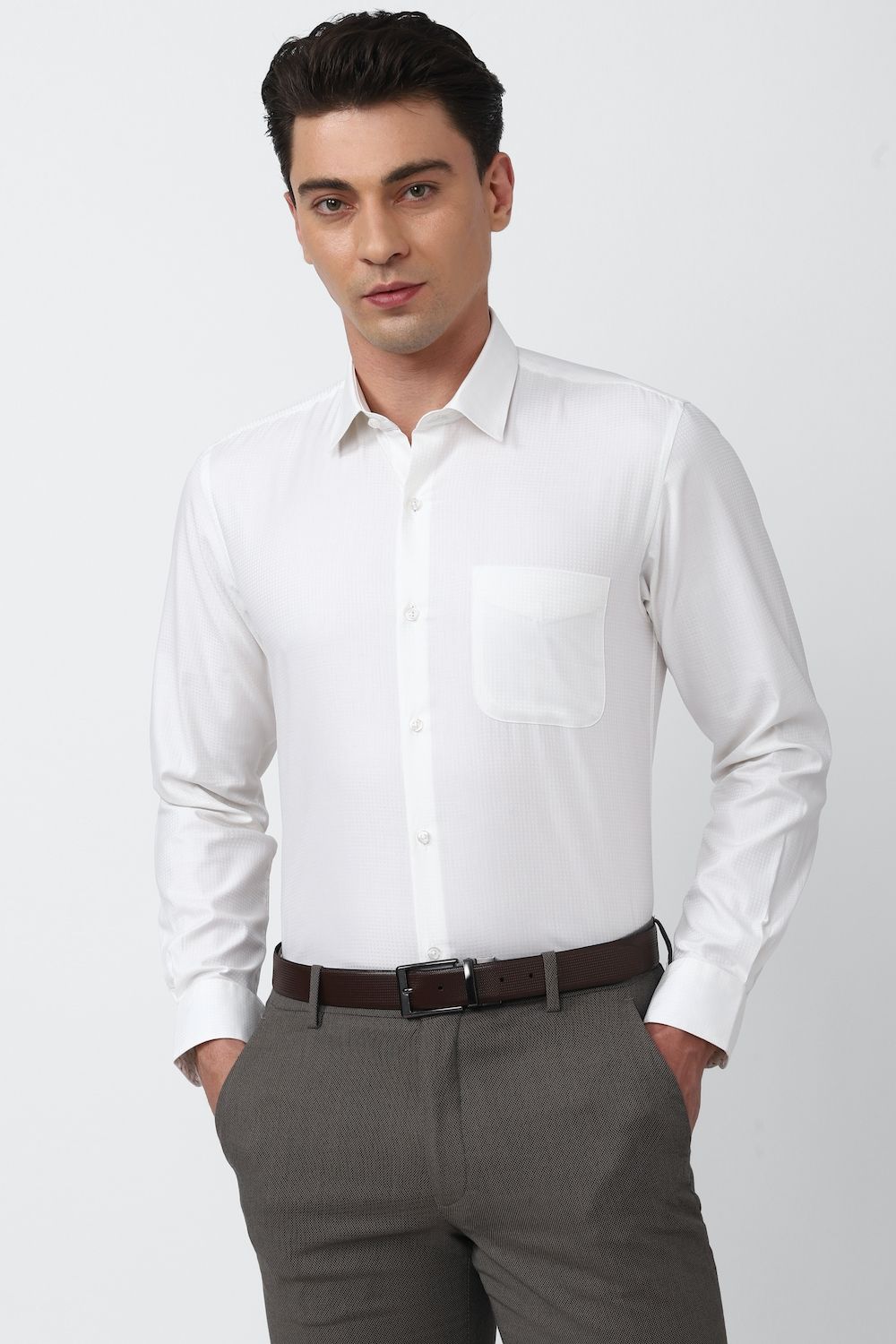 Men White Slim Fit Formal Full Sleeves Formal Shirt