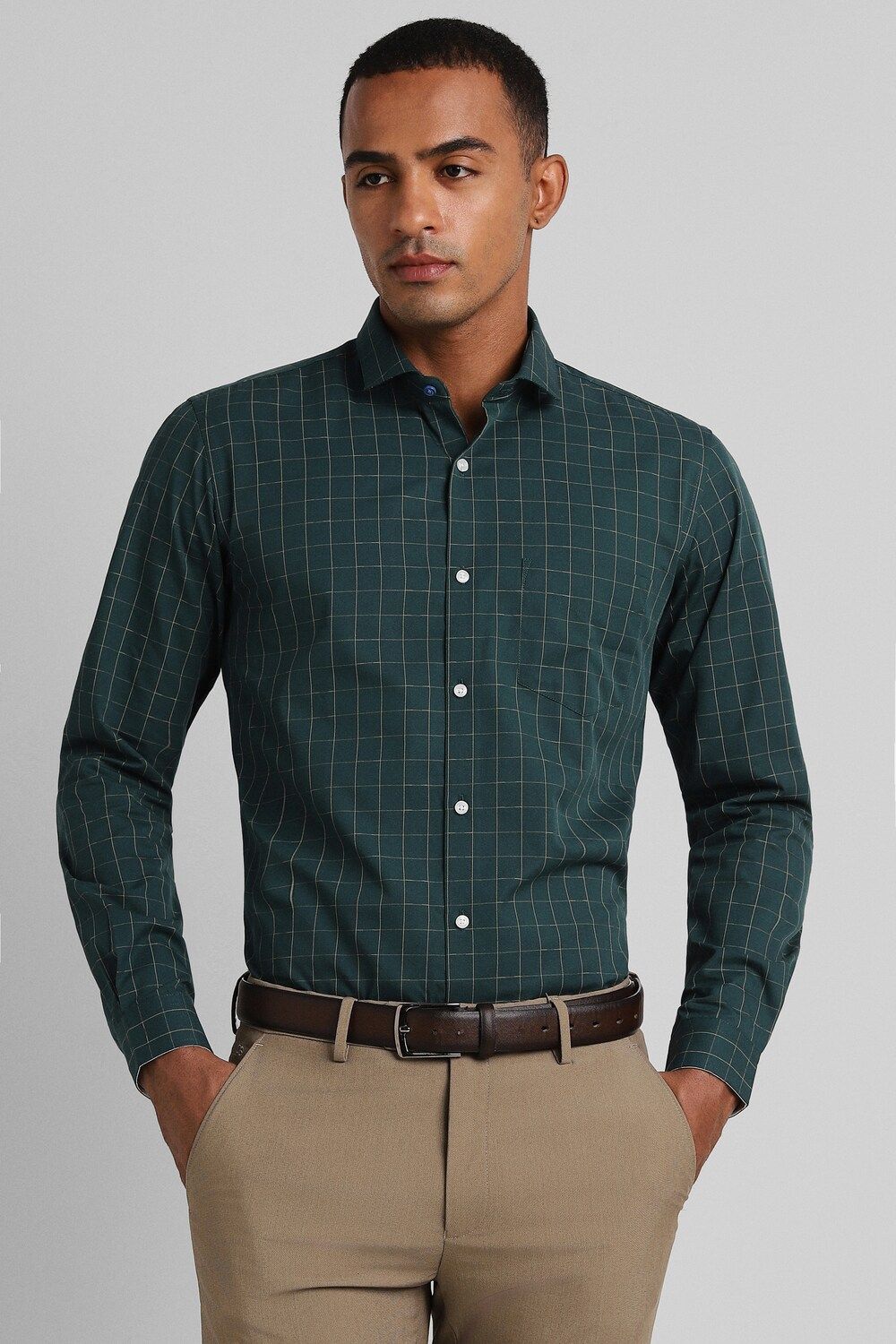 Men Green Slim Fit Formal Full Sleeves Formal Shirt