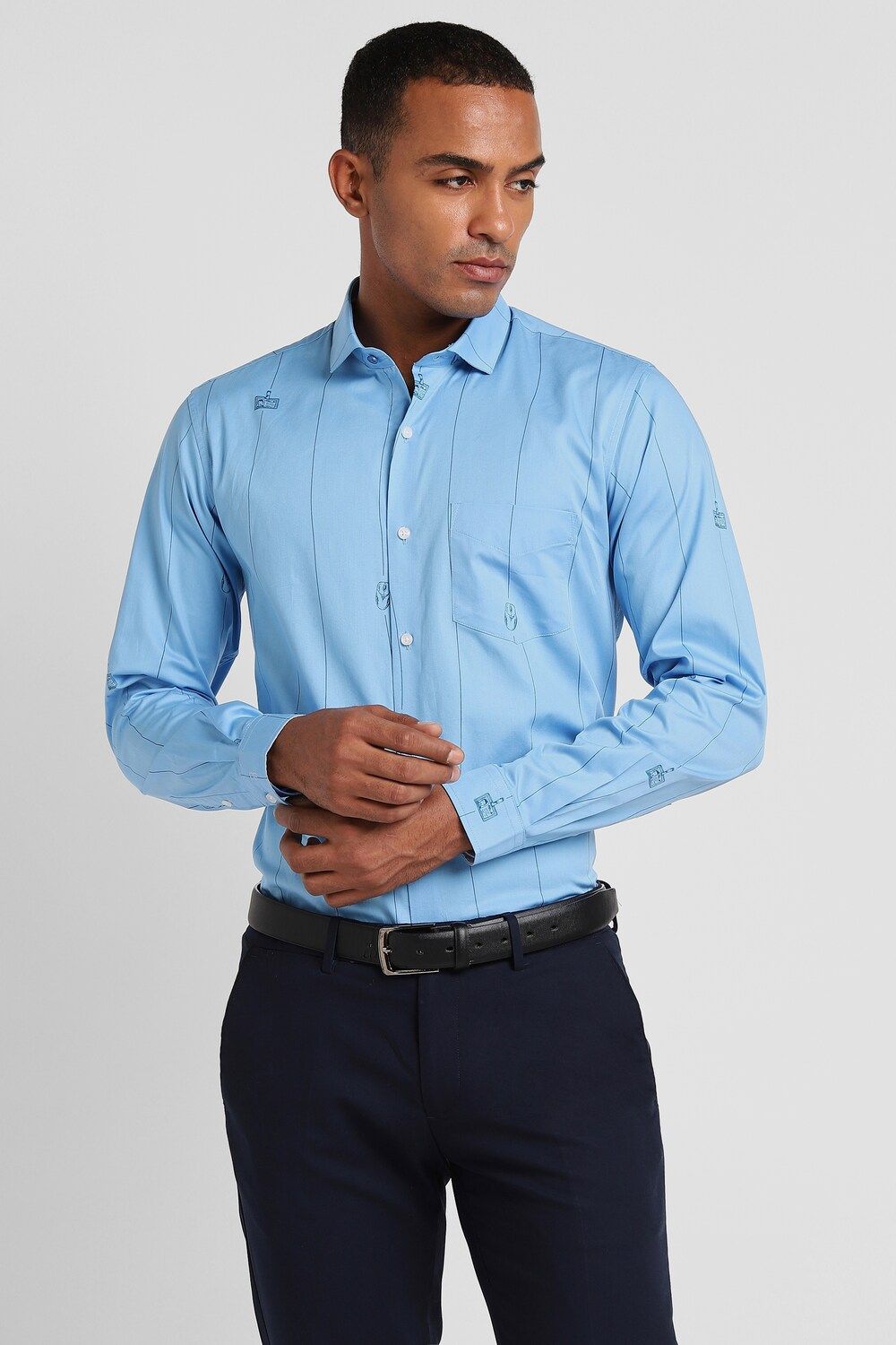 Men Blue Slim Fit Formal Full Sleeves Formal Shirt