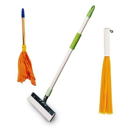 Vimal Ecowipe 250 Mini Size Bathroom Floor Wiper + Duster Dust Mop + Tin Tin 20" Bathroom Floor Broom