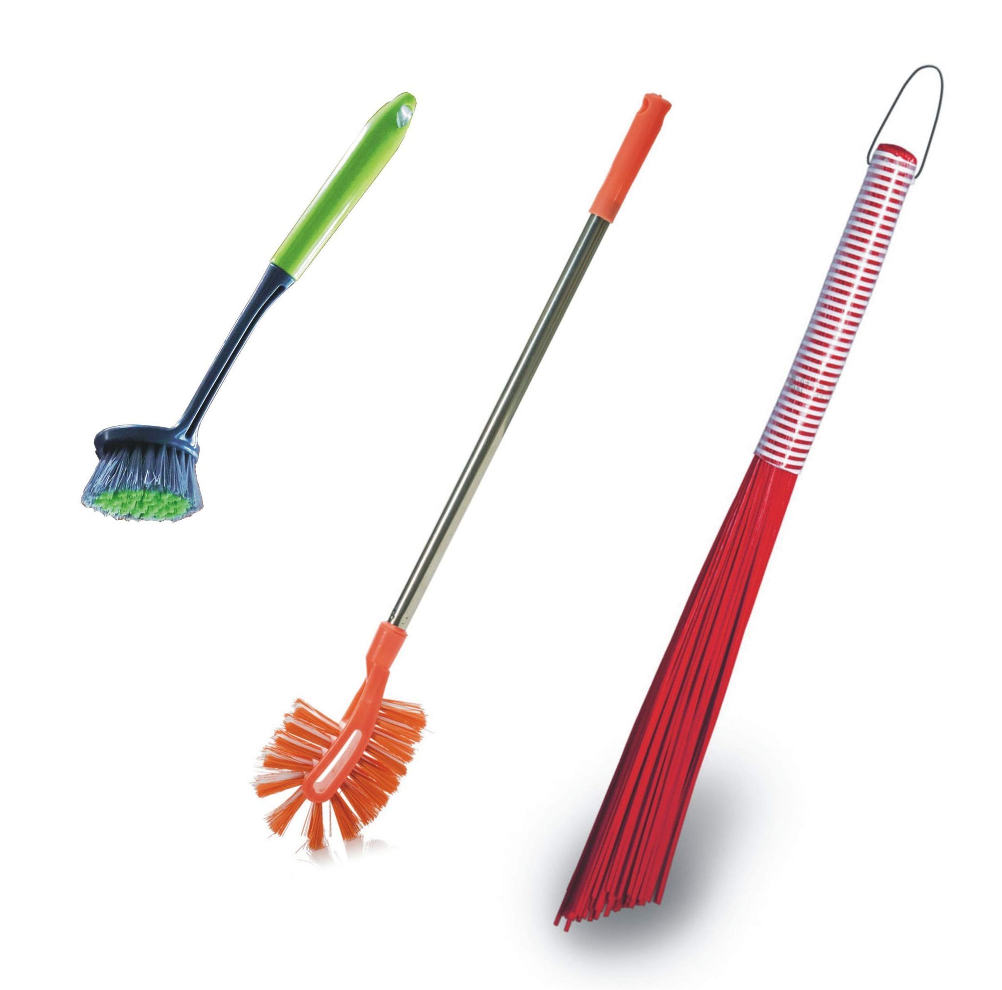 Vimal Kharata 24 (Extra Long & Heavy Duty) Plastic Hard Broom + Steelo (Maxclean - Long Handle) Toilet Cleaning Brush + Nuvo (Double Sided) Sink Brush Combo Set